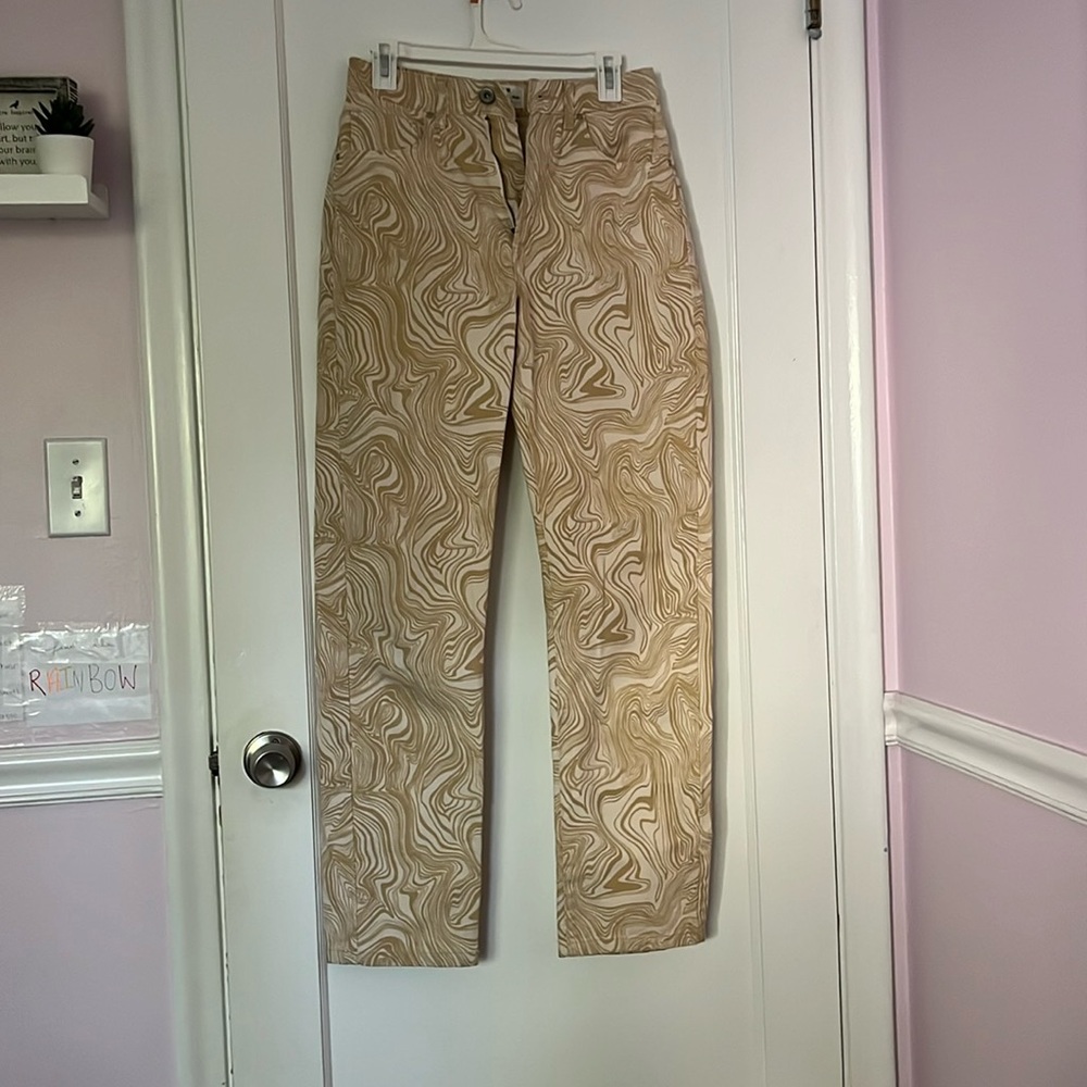 Cotton pants, size 4, white and tan swirl details